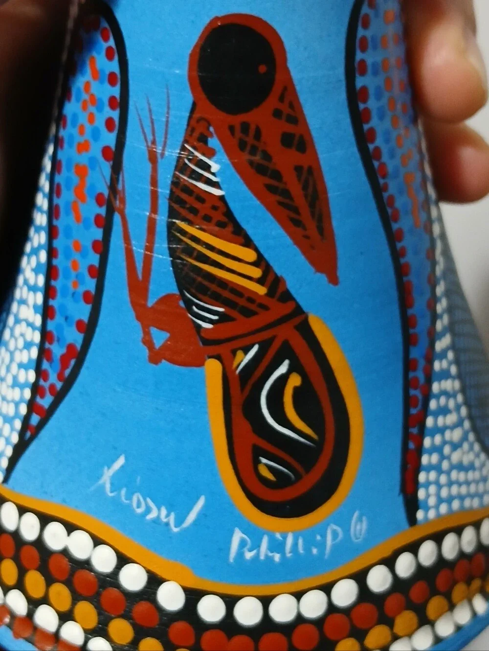 Hand Painted Australian Aboriginal Art Vase Artist Signed